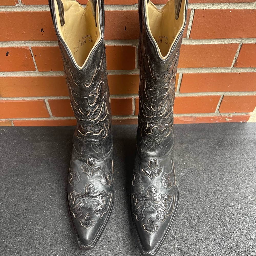 CORRAL COWGIRL BLACK GOAT SEQUIN INLAY WOMEN'S WESTERN BOOT-A1070-CORR Size 8.5M
